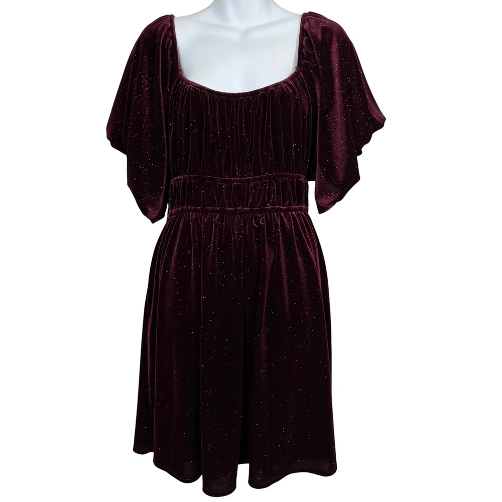 Tullabee Deep Merlot Shimmer Velvet Cut Out Party Holiday Dress Size XL NEW‎